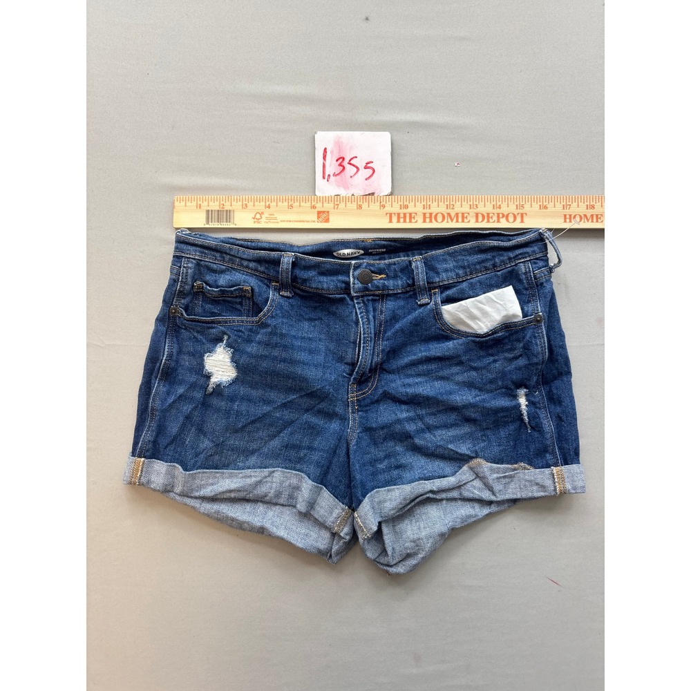 Old Navy Boyfriend Mid-Rise Distressed Denim Cuffed Shorts Blue Size 8